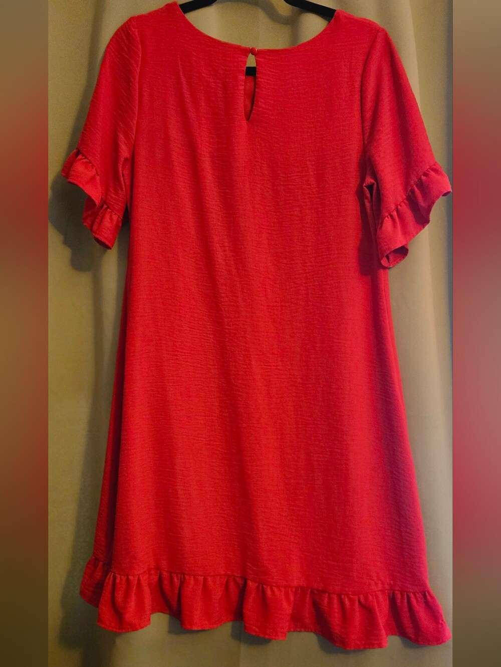 Talbots Red Short-Sleeve Ruffle-Hem Dress - Picture 2 of 3